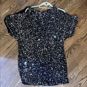 Black and Gold Sequin Cold Shoulder Dress